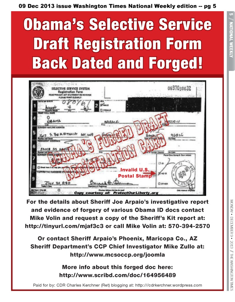 Obama Selective Service Draft Registration Form Back Dated and Forged!